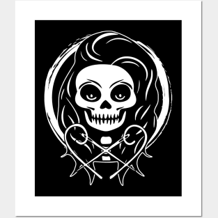 Female Craft Artist Skull and Needles White Logo Posters and Art